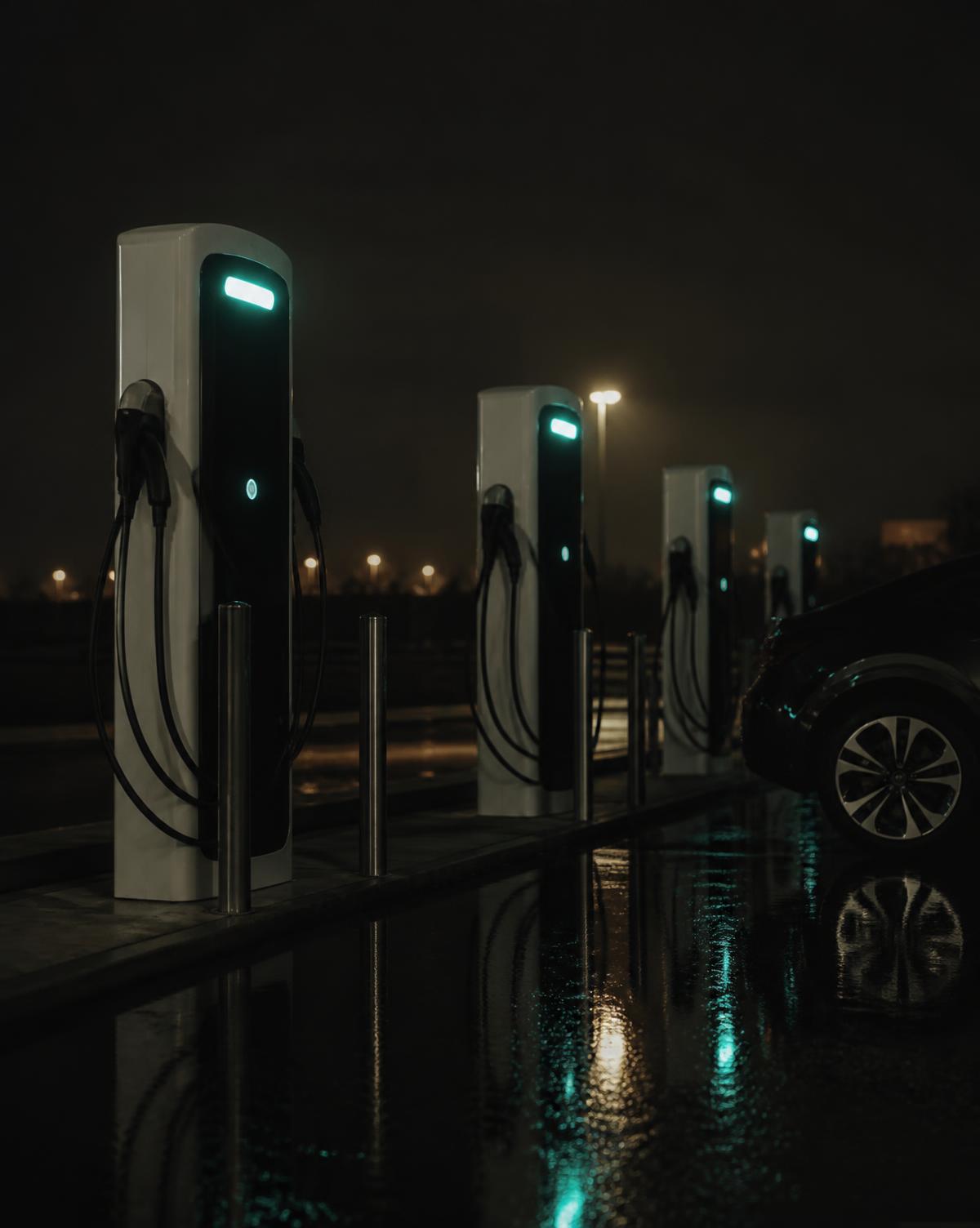 EV fast charging stations at night