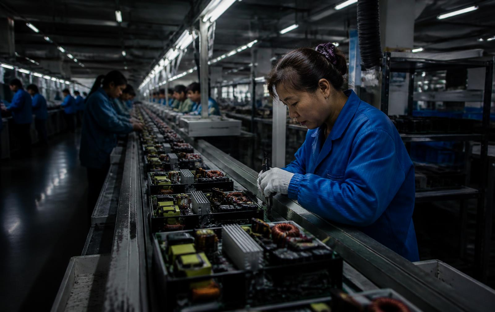 Power electronics assembly line inside a Chinese factory